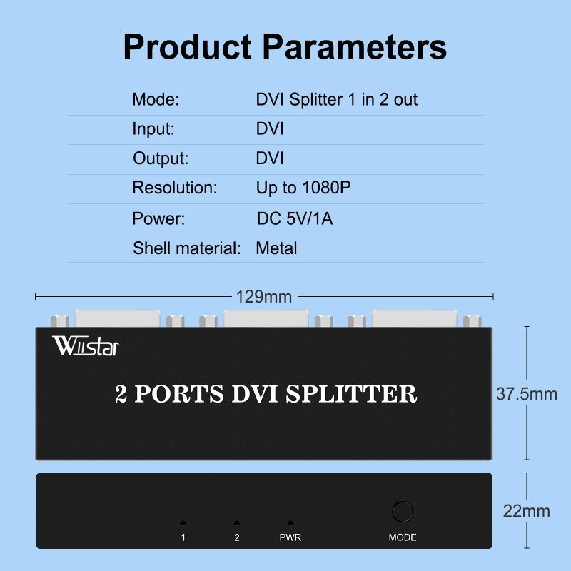 Wiistar DVI Splitter 1 in 2 Out 2 Port DVI Distribution Video Splitter 1x2 Resolution Up to 1080P for PC Laptop DVR Projector HDTV - Image 5
